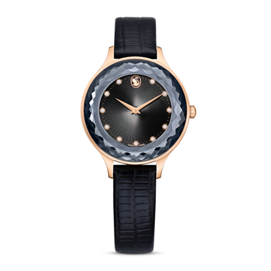 Resim Nova Saat, İsviçre Üretimi, Deri kayış, Siyah, Pembe altın rengi yüzey