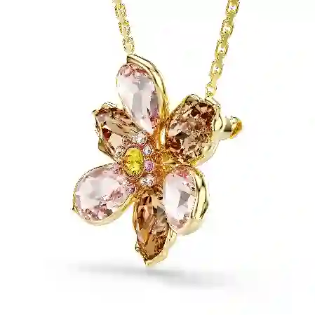 Resim Idyllia Kolye ve broş, Karışık kesimler, Çiçek, Çok renkli, Altın rengi kaplama