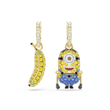 Resim Minions Stuart and Banana halka küpeler, Pavé, Mini, Çok renkli, Altın rengi kaplama