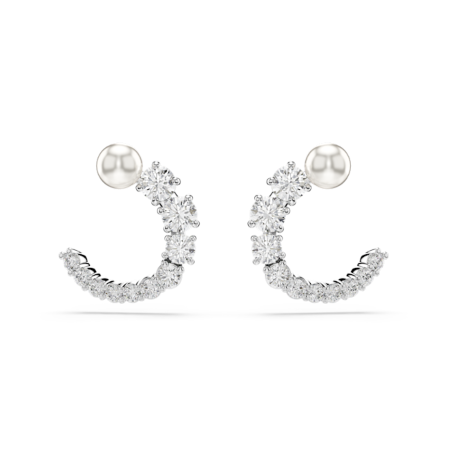 Resim Matrix halka küpeler, Kristal inci, Yuvarlak kesim, Beyaz, Rodyum kaplama