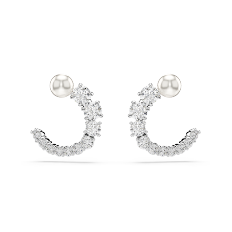 Resim Matrix halka küpeler, Kristal inci, Yuvarlak kesim, Beyaz, Rodyum kaplama