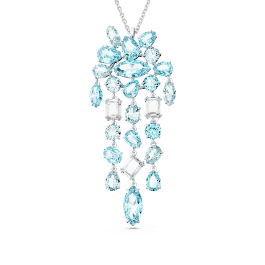 Resim Gema Kolye, Karışık kesimler, Mavi, Rodyum kaplama