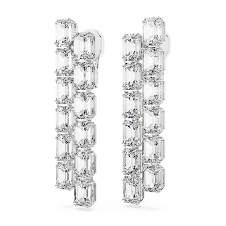 Resim Millenia Klipsli Küpeler, Sekizgen kesim, Uzun, Beyaz, Rodyum kaplama