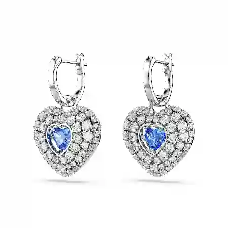 Resim Hyperbola damla küpeler, Kalp, Mavi, Rodyum kaplama