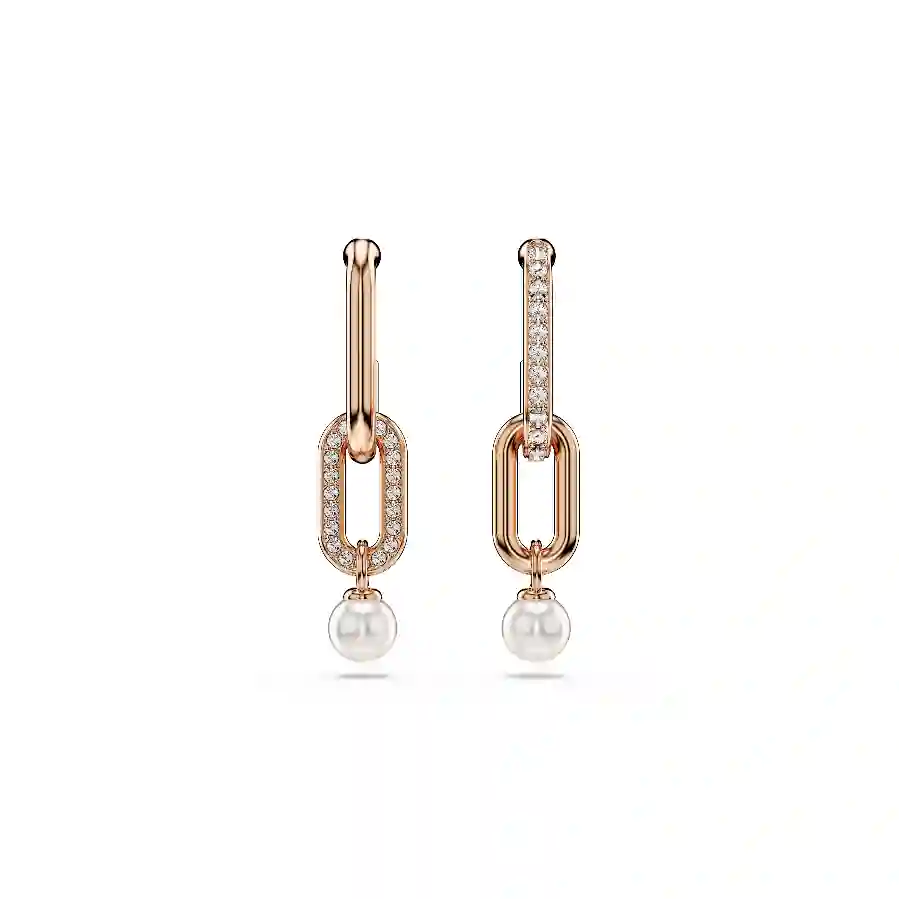 Resim Constella damla küpeler, Kristal inci, Yuvarlak kesim, Beyaz, Pembe altın rengi kaplama