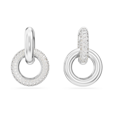 Resim Dextera halka küpeler, Asimetrik tasarım, Kilitlenmiş döngü, Beyaz, Rodyum kaplama