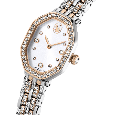 Resim Dextera Octagon Saat, İsviçre Üretimi, Metal bileklik, Gümüş Rengi, Pembe altın rengi yüzey