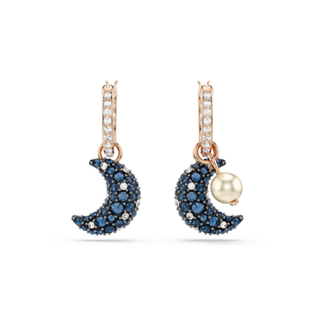 Resim Luna damla küpeler, Kristal inci, Asimetrik tasarım, Ay, Çok renkli, Pembe altın rengi kaplama