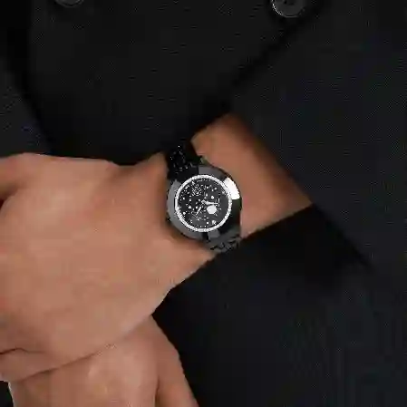 Resim Octea Moon Saat, İsviçre Üretimi, Ay, Metal bileklik, Siyah, Siyah yüzey