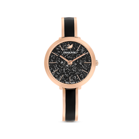 Resim Crystalline Delight Saat, İsviçre Üretimi, Metal bileklik, Siyah, Pembe altın rengi yüzey