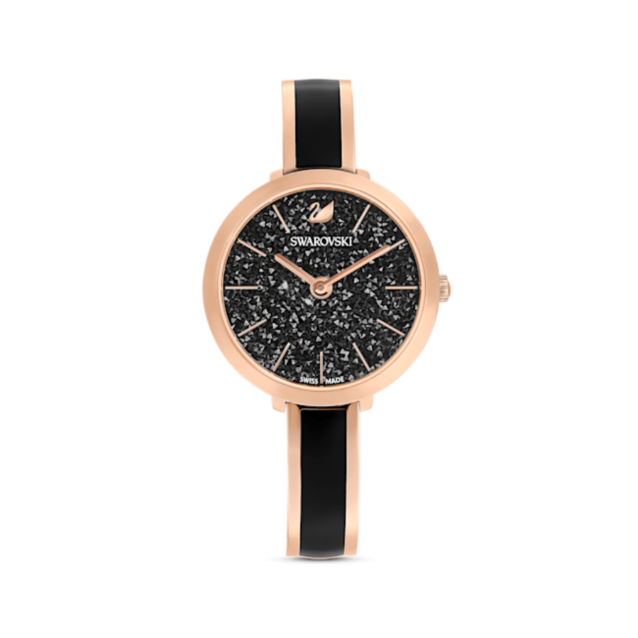 Resim Crystalline Delight Saat, İsviçre Üretimi, Metal bileklik, Siyah, Pembe altın rengi yüzey