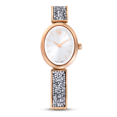 Resim Crystal Rock oval Saat, İsviçre Üretimi, Kristal bileklik, Rose Altın tonu, Pembe altın rengi yüzey