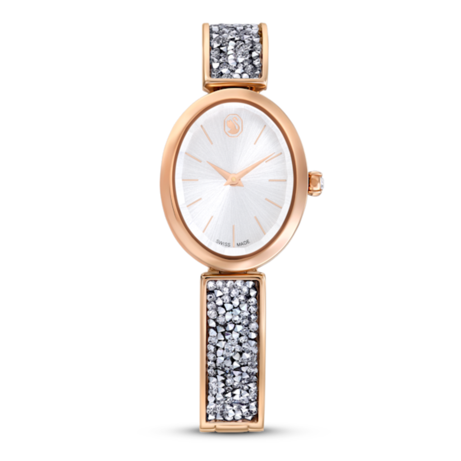 Resim Crystal Rock oval Saat, İsviçre Üretimi, Kristal bileklik, Rose Altın tonu, Pembe altın rengi yüzey