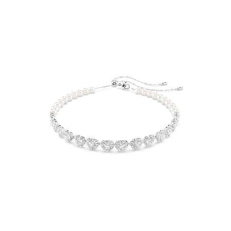 Resim Ariana Grande x Swarovski Tennis gerdanlık, Karışık kesimler, Kristal inci, Kalp, Beyaz, Rodyum kaplama