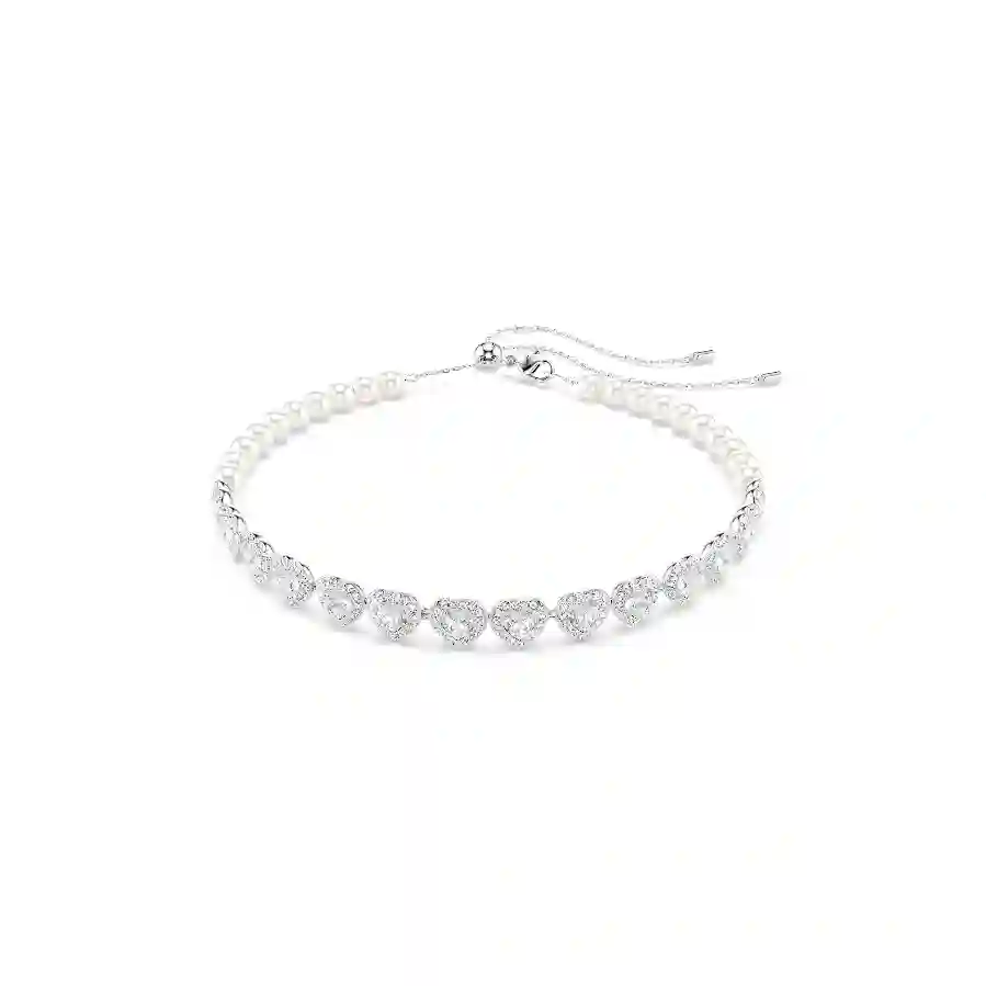 Resim Ariana Grande x Swarovski Tennis gerdanlık, Karışık kesimler, Kristal inci, Kalp, Beyaz, Rodyum kaplama