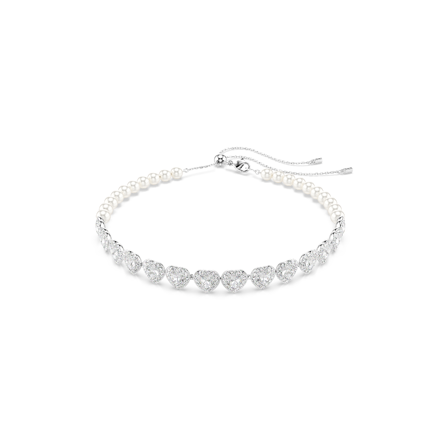 Resim Ariana Grande x Swarovski Tennis gerdanlık, Karışık kesimler, Kristal inci, Kalp, Beyaz, Rodyum kaplama