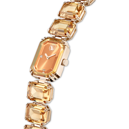 Resim Saat, Sekizgen kesim bileklik, Kahverengi, Şampanya altın rengi yüzey