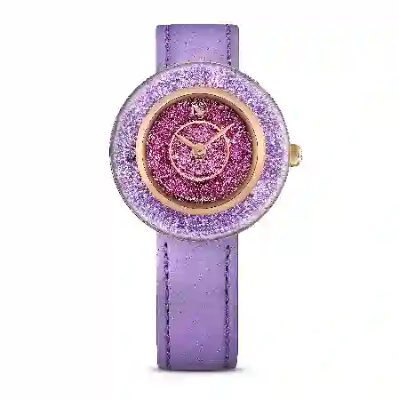 Resim Crystalline lustre Saat, İsviçre Üretimi, Deri kayış, Mor, Pembe altın rengi yüzey
