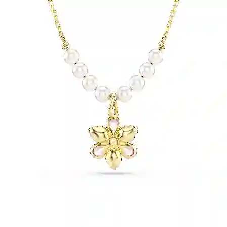 Resim Idyllia Kolye, Kristal inci, Karışık kesimler, Çiçek, Çok renkli, Altın rengi kaplama