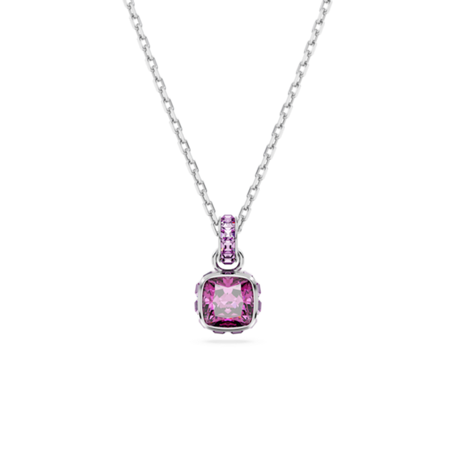 Resim Birthstone Kolye, Kare kesim, Şubat, Mor, Rodyum kaplama