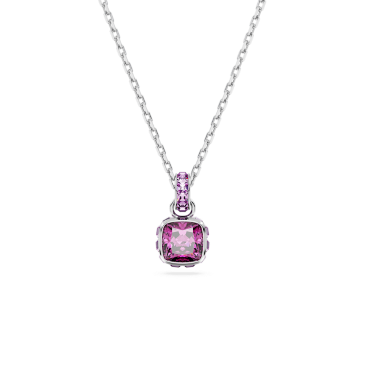 Resim Birthstone Kolye, Kare kesim, Şubat, Mor, Rodyum kaplama