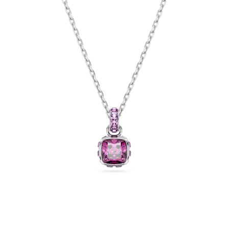 Resim Birthstone Kolye, Kare kesim, Şubat, Mor, Rodyum kaplama