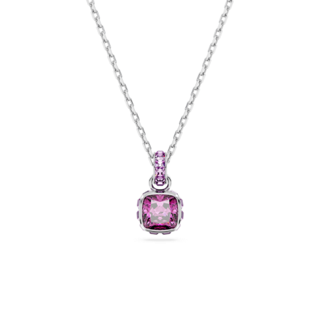 Resim Birthstone Kolye, Kare kesim, Şubat, Mor, Rodyum kaplama