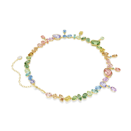 Resim Gema Kolye, Karışık kesimler, Sallantılı kristaller, Çok renkli, Altın rengi kaplama