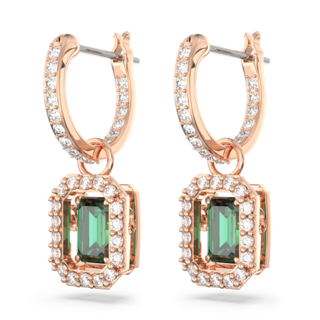 Resim Una damla küpeler, Sekizgen kesim, Yeşil, Pembe altın rengi kaplama