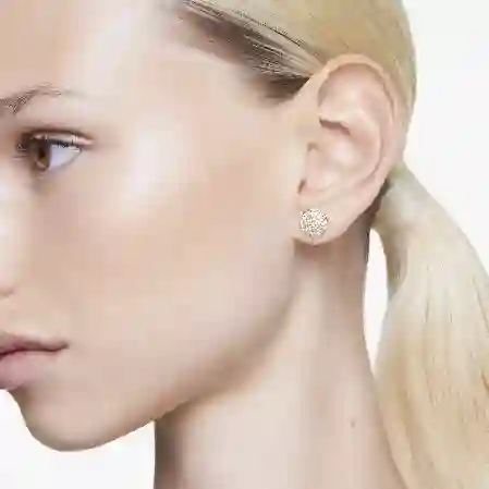 Resim Meteora düğme Küpeler, Beyaz, Altın rengi kaplama