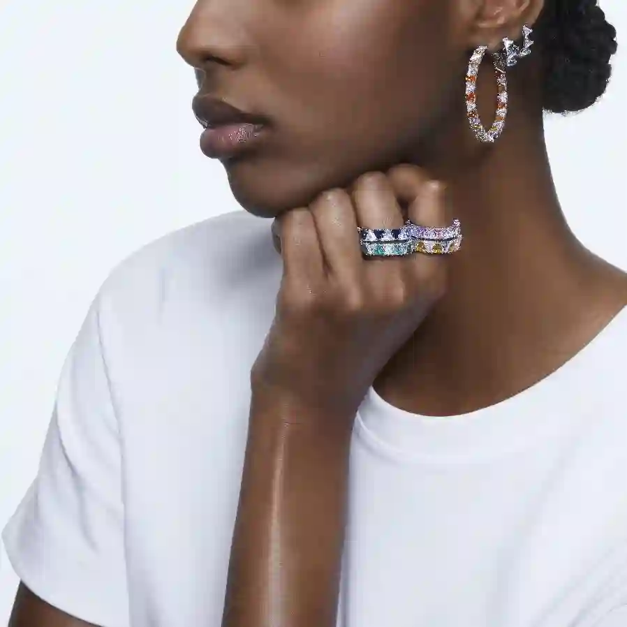 Resim Ortyx Kokteyl Yüzüğü, Üçgen kesim, Yeşil, Rodyum kaplama