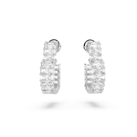 Resim Matrix halka küpeler, Baget kesim, Kalp, Küçük, Beyaz, Rodyum kaplama