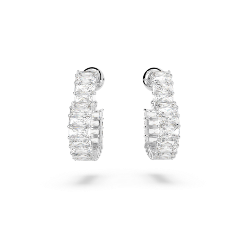 Resim Matrix halka küpeler, Baget kesim, Kalp, Küçük, Beyaz, Rodyum kaplama