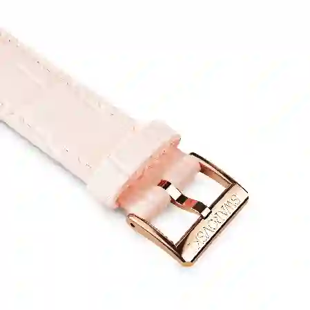 Resim Saat kordonu, 16mm. (0.63 inç) genişlik, Dikişli deri, Pembe, Pembe altın rengi yüzey