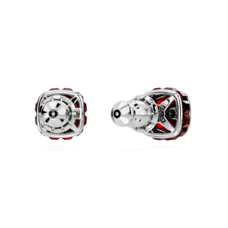 Resim Birthstone düğme Küpeler, Kare kesim, Ocak, Kırmızı, Rodyum kaplama