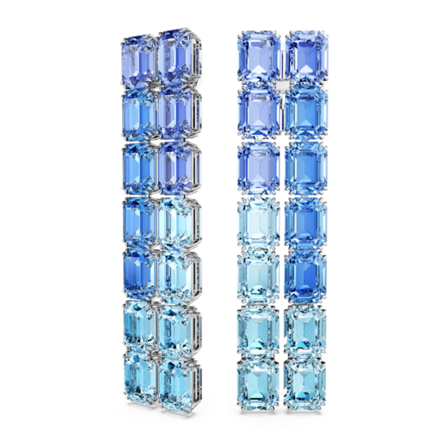 Resim Millenia Klipsli Küpeler, Sekizgen kesim, Renk geçişli, Uzun, Mavi, Rodyum kaplama