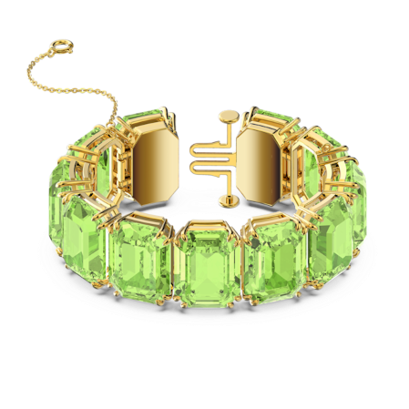 Resim Millenia Bileklik, Büyük kristaller, Sekizgen kesim, Yeşil, Altın rengi kaplama