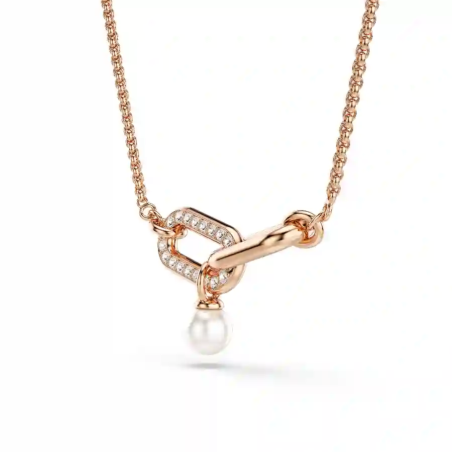 Resim Constella Kolye, Kristal inci, Yuvarlak kesim, Beyaz, Pembe altın rengi kaplama