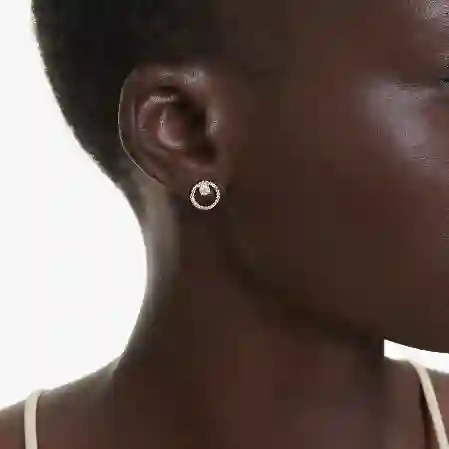 Resim Constella düğme Küpeler, Yuvarlak kesim, Beyaz, Pembe altın rengi kaplama