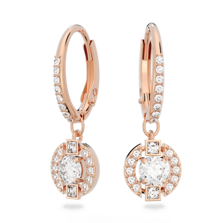 Resim Swarovski Sparkling Dance damla küpeler, Yuvarlak kesim, Pavé, Beyaz, Pembe altın rengi kaplama