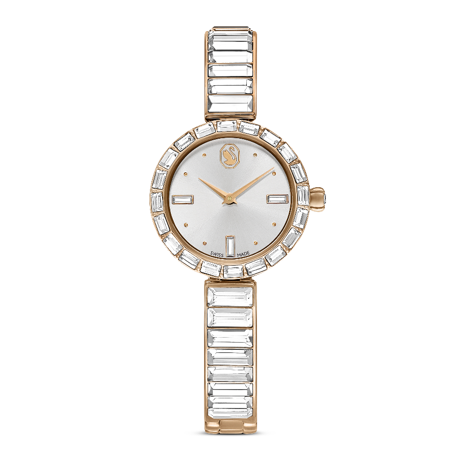 Resim Matrix Bangle Saat, İsviçre Üretimi, Kristal bileklik, Beyaz, Pembe altın rengi yüzey
