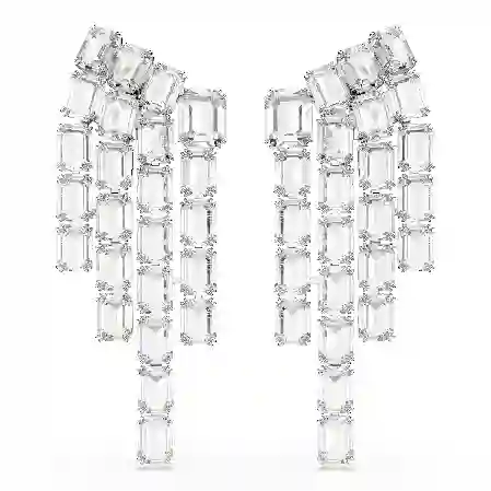 Resim Millenia Klipsli Küpeler, Sekizgen kesim, Avize, Beyaz, Rodyum kaplama