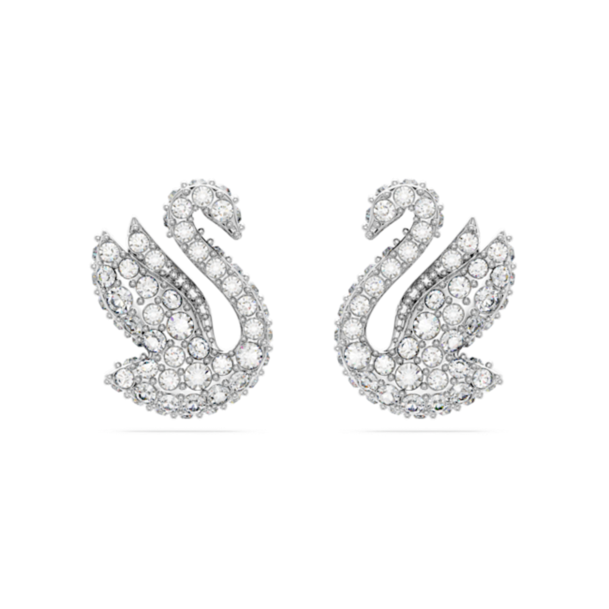 Resim Swarovski Iconic Swan düğme Küpeler, Kuğu, Beyaz, Rodyum kaplama