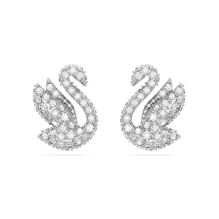 Resim Swarovski Iconic Swan düğme Küpeler, Kuğu, Beyaz, Rodyum kaplama