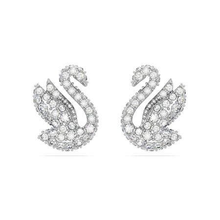 Resim Swarovski Iconic Swan düğme Küpeler, Kuğu, Beyaz, Rodyum kaplama