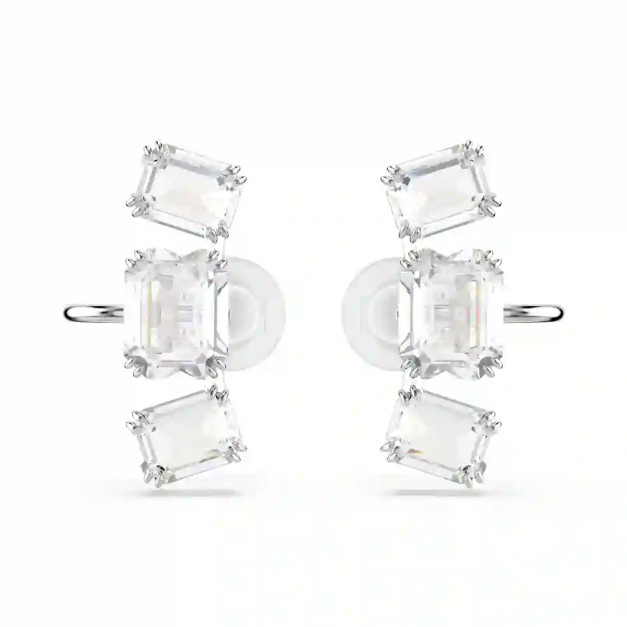 Resim Millenia Klipsli Küpeler, Sekizgen kesim, Beyaz, Rodyum kaplama