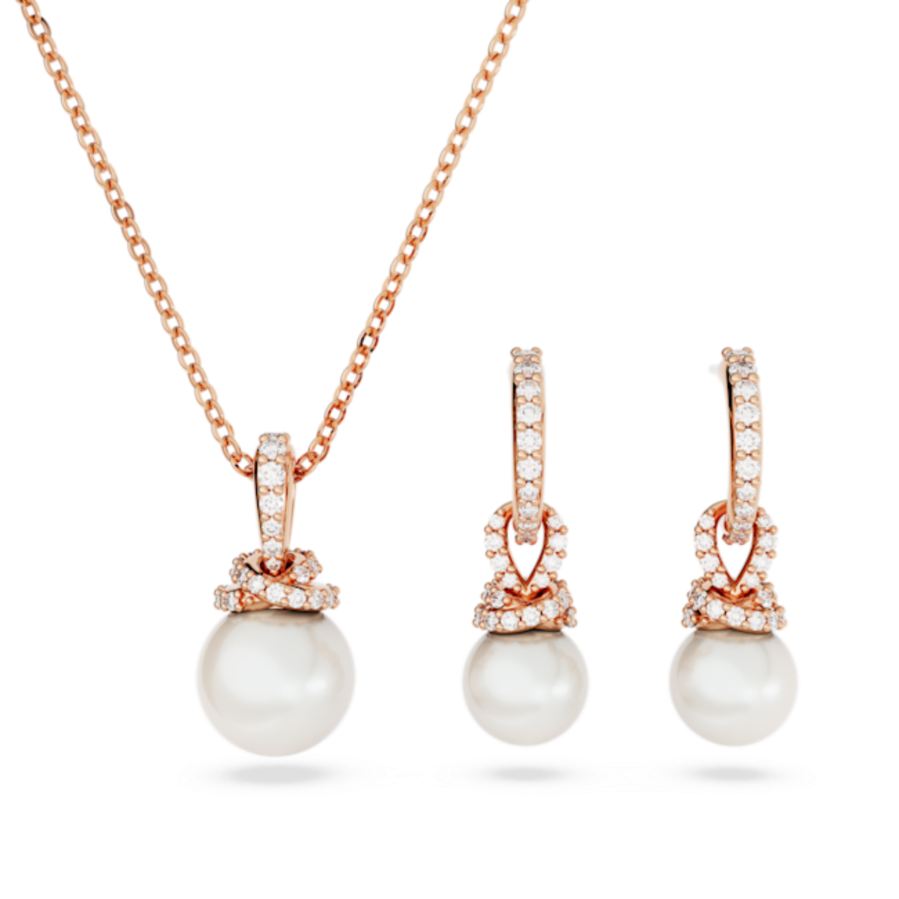 Resim Originally Set, Kristal inci, Beyaz, Pembe altın rengi kaplama