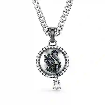 Resim Swan Kolye, Kristal inci, Kuğu, Gri, Rodyum kaplama