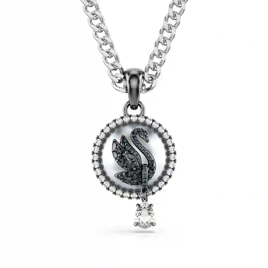 Resim Swan Kolye, Kristal inci, Kuğu, Gri, Rodyum kaplama