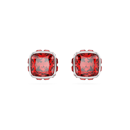 Resim Birthstone düğme Küpeler, Kare kesim, Temmuz, Kırmızı, Rodyum kaplama